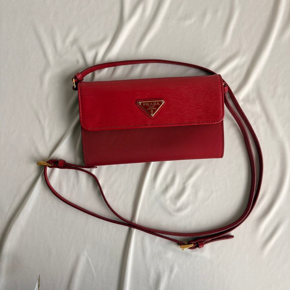 Prada Vitello & Fabric Move Red Crossbody Wallet